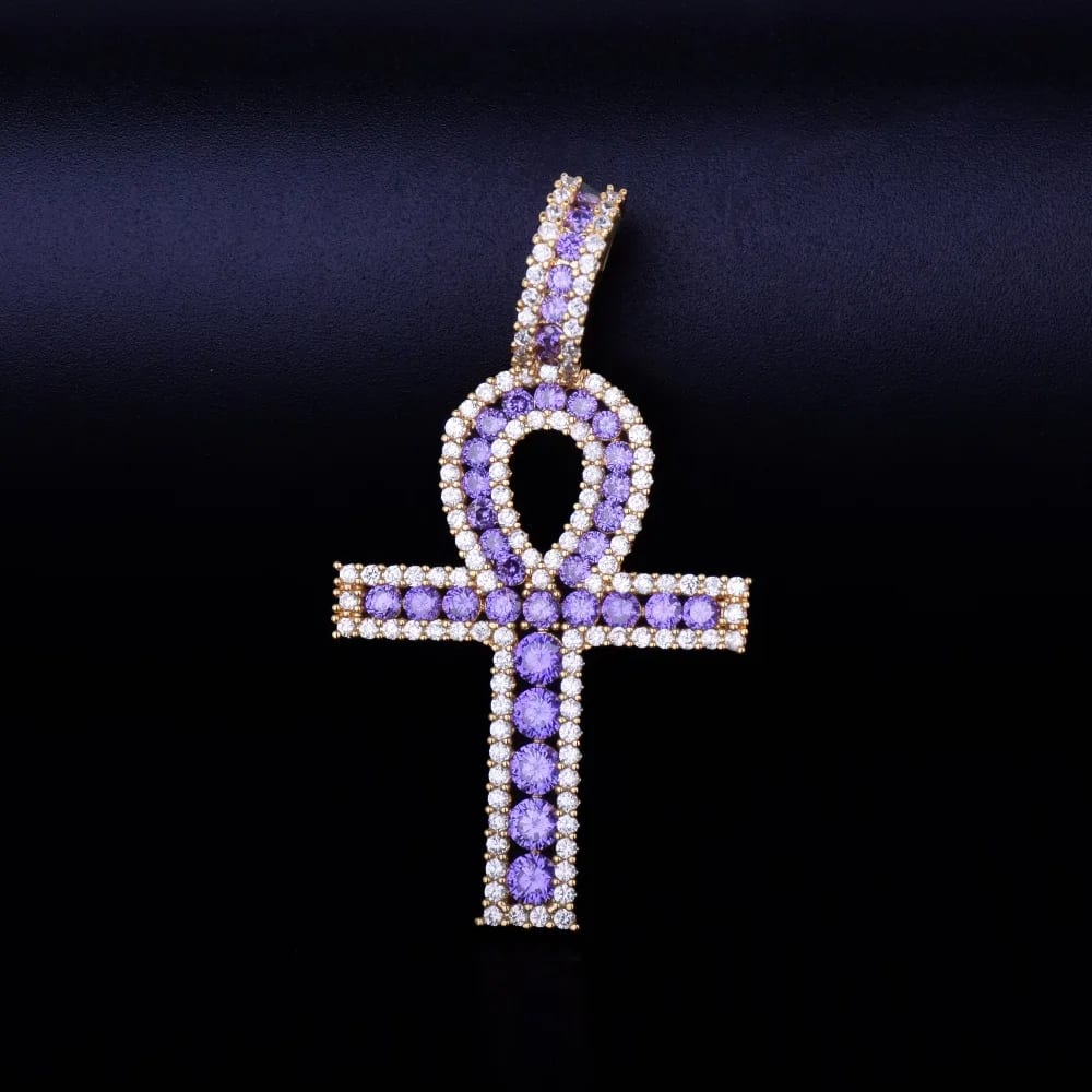 Egyptian Iced Out Ankh Pendant With Gold Rope Chain